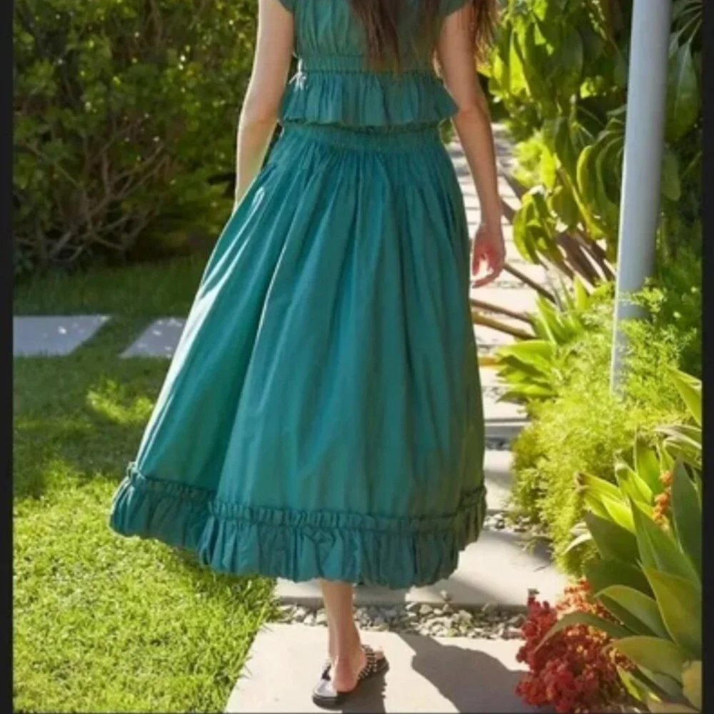 Free People Green Ruffled Maxi Skirt